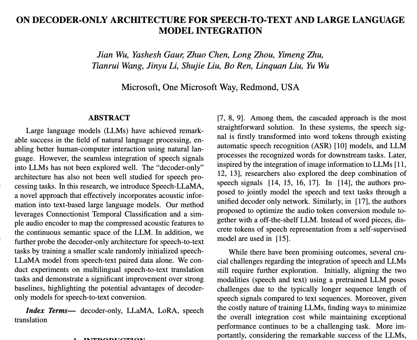 Notes on On decoder-only architecture for speech-to-text and large language model integration