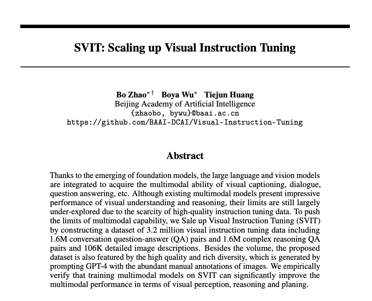 Notes on SVIT: Scaling up Visual Instruction Tuning