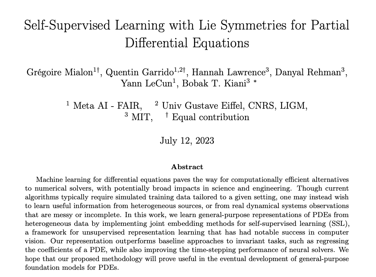Notes on Self-Supervised Learning with Lie Symmetries for Partial Differential Equations