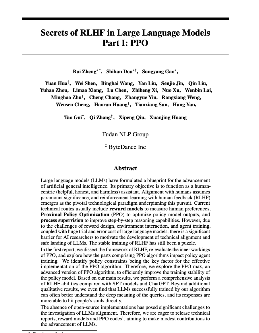 Notes on Secrets of RLHF in Large Language Models Part I: PPO