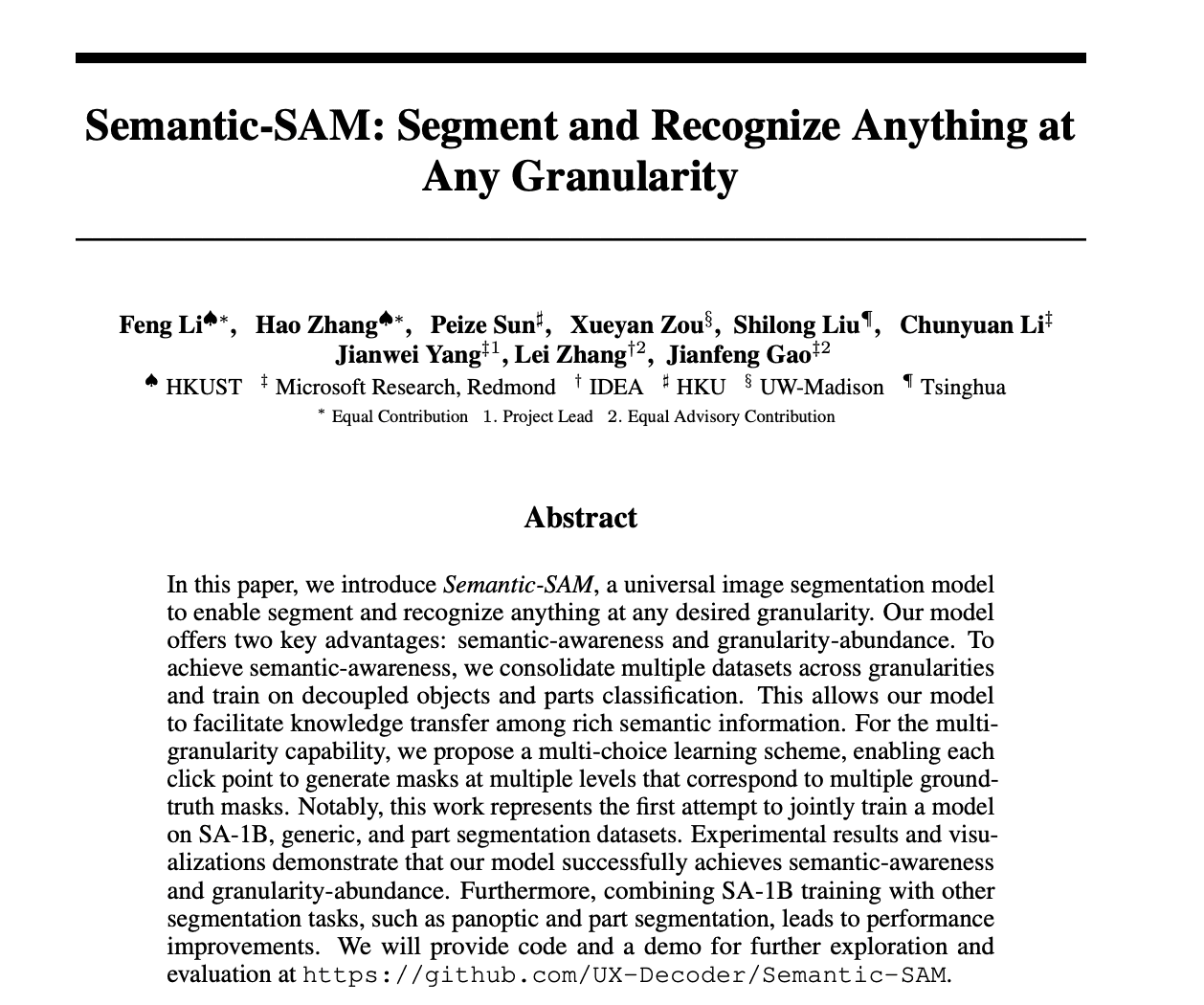 Notes on Semantic-SAM: Segment and Recognize Anything at Any Granularity