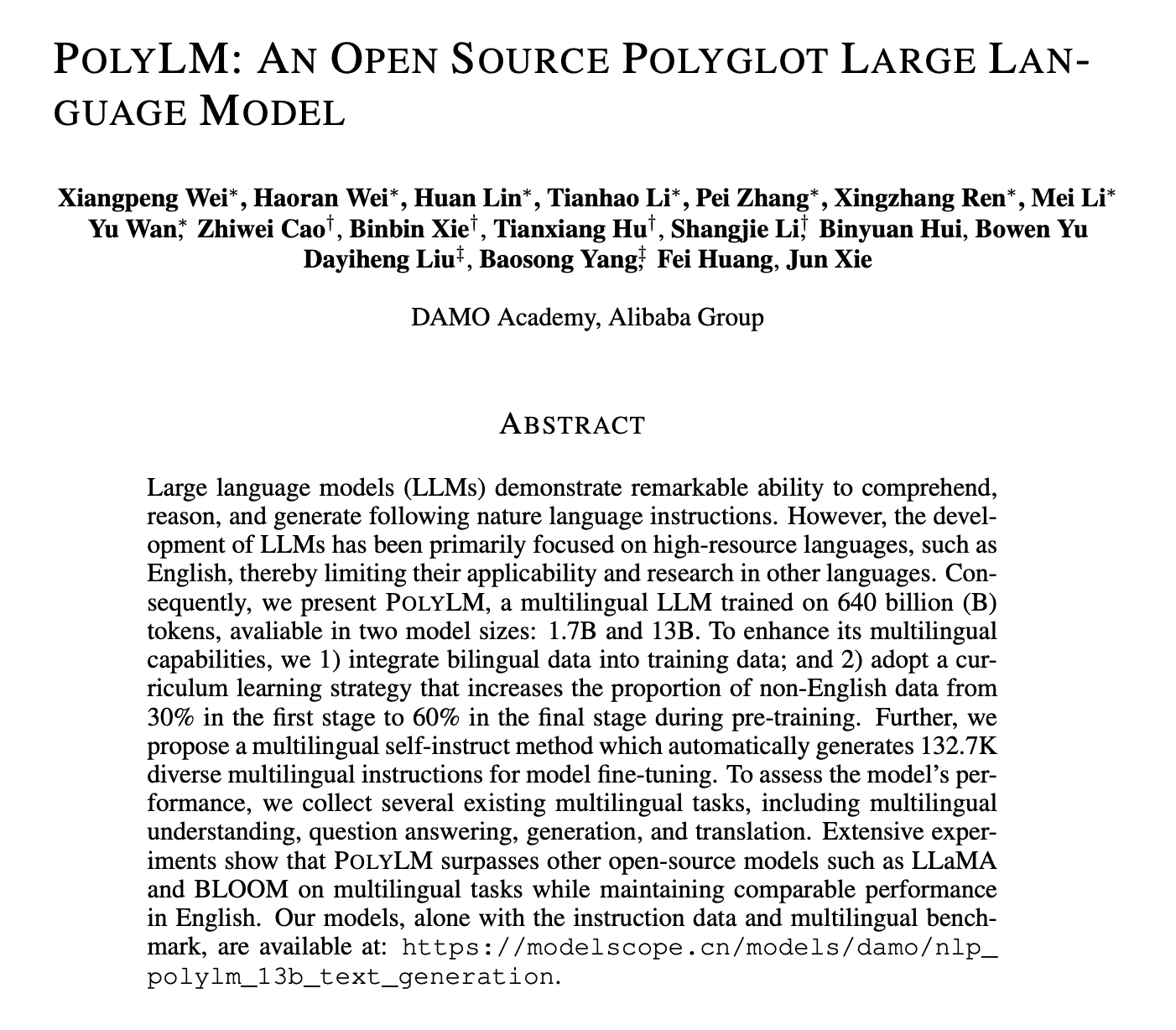 Notes on PolyLM: An Open Source Polyglot Large Language Model