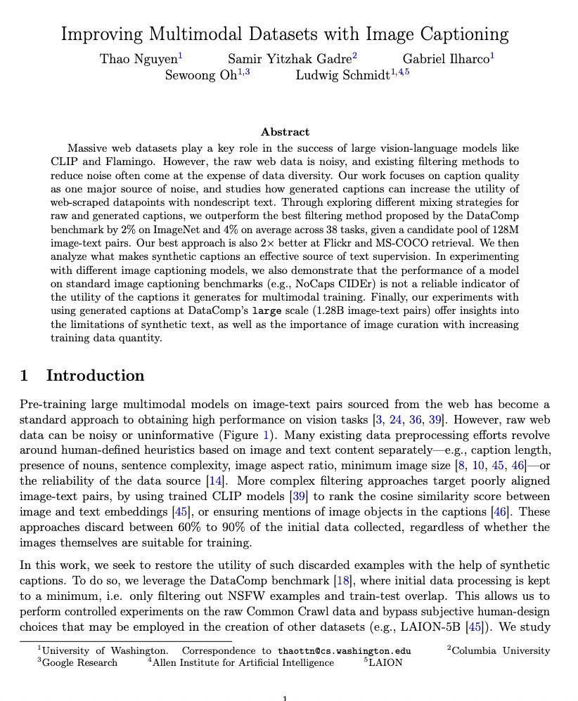 Notes on Improving Multimodal Datasets with Image Captioning