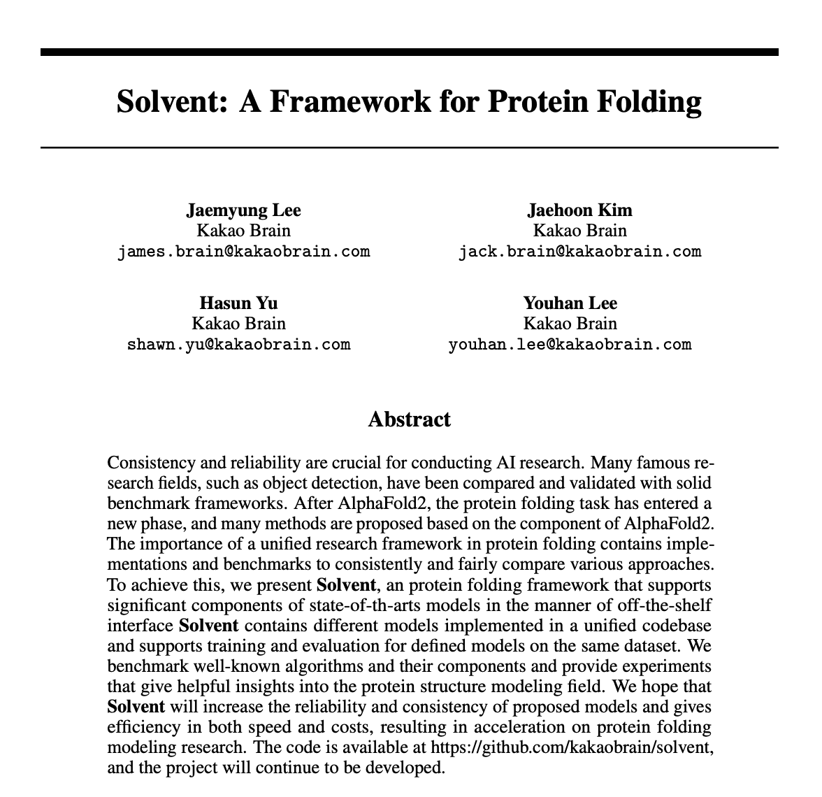 Notes on Solvent: A Framework for Protein Folding
