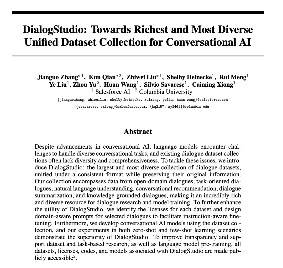 Notes on DialogStudio: Towards Richest and Most Diverse Unified Dataset Collection for Conversational AI