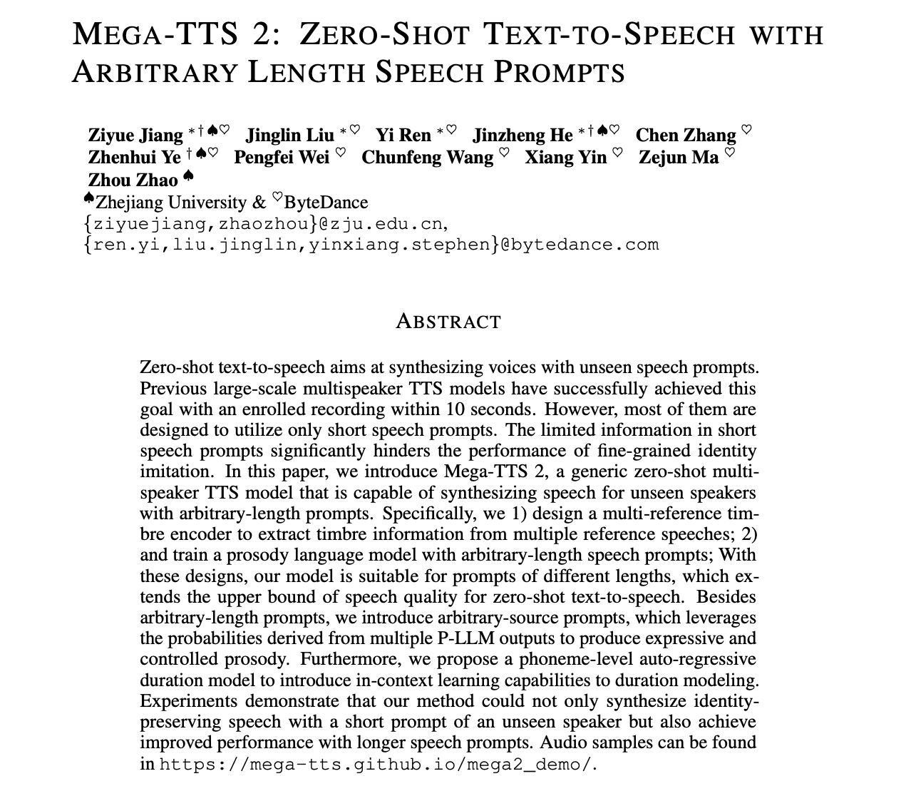 Notes on Mega-TTS 2: Zero-Shot Text-to-Speech with Arbitrary Length Speech Prompts