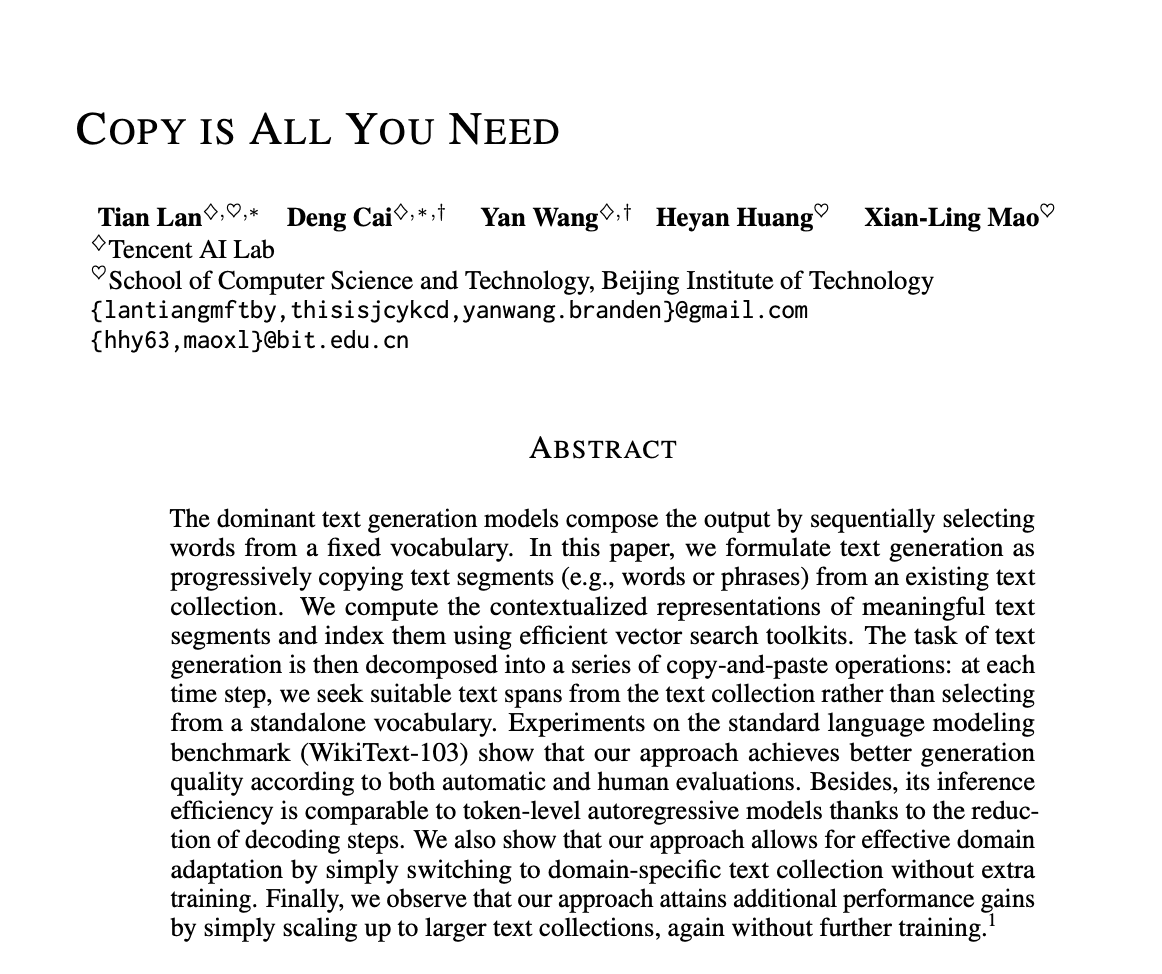 Notes on Copy Is All You Need