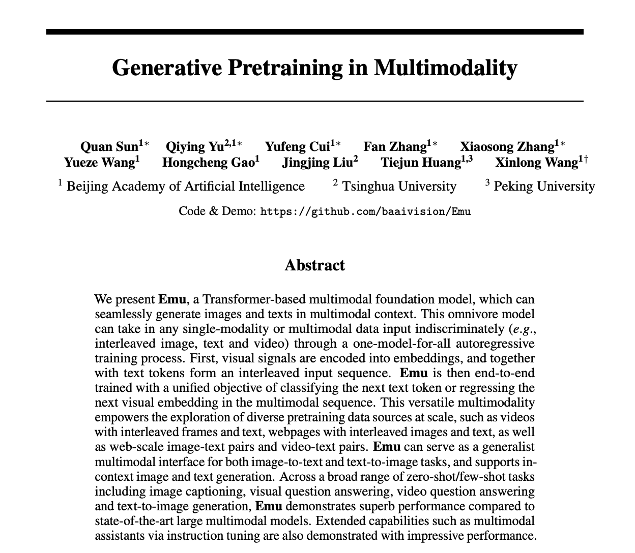 Notes on Generative Pretraining in Multimodality