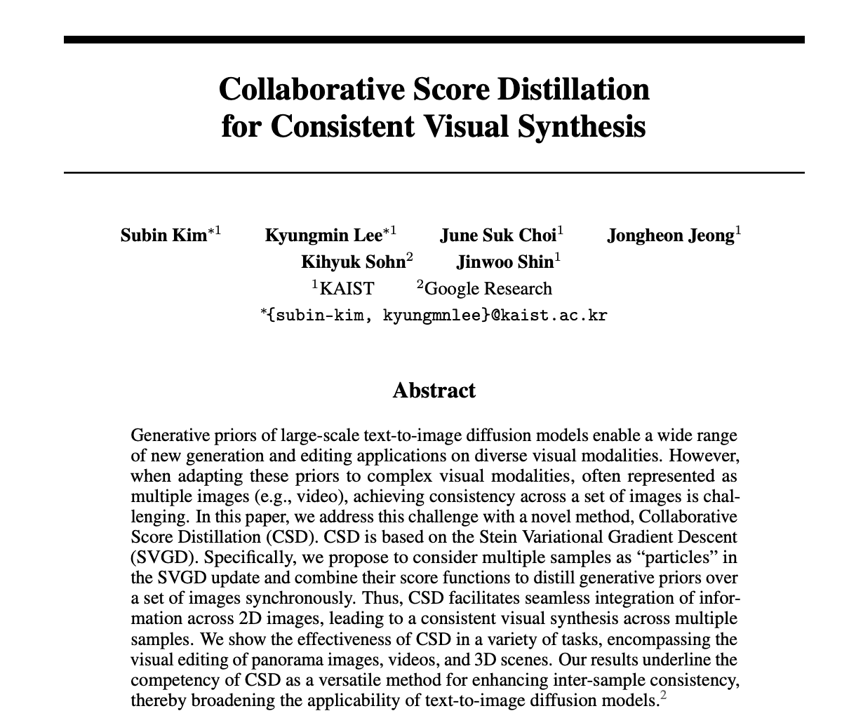 Notes on Collaborative Score Distillation for Consistent Visual Synthesis