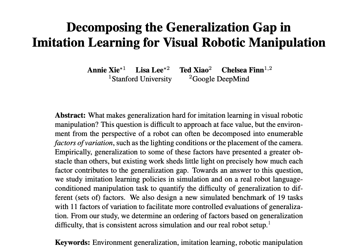 Notes on Decomposing the Generalization Gap in Imitation Learning for Visual Robotic Manipulation