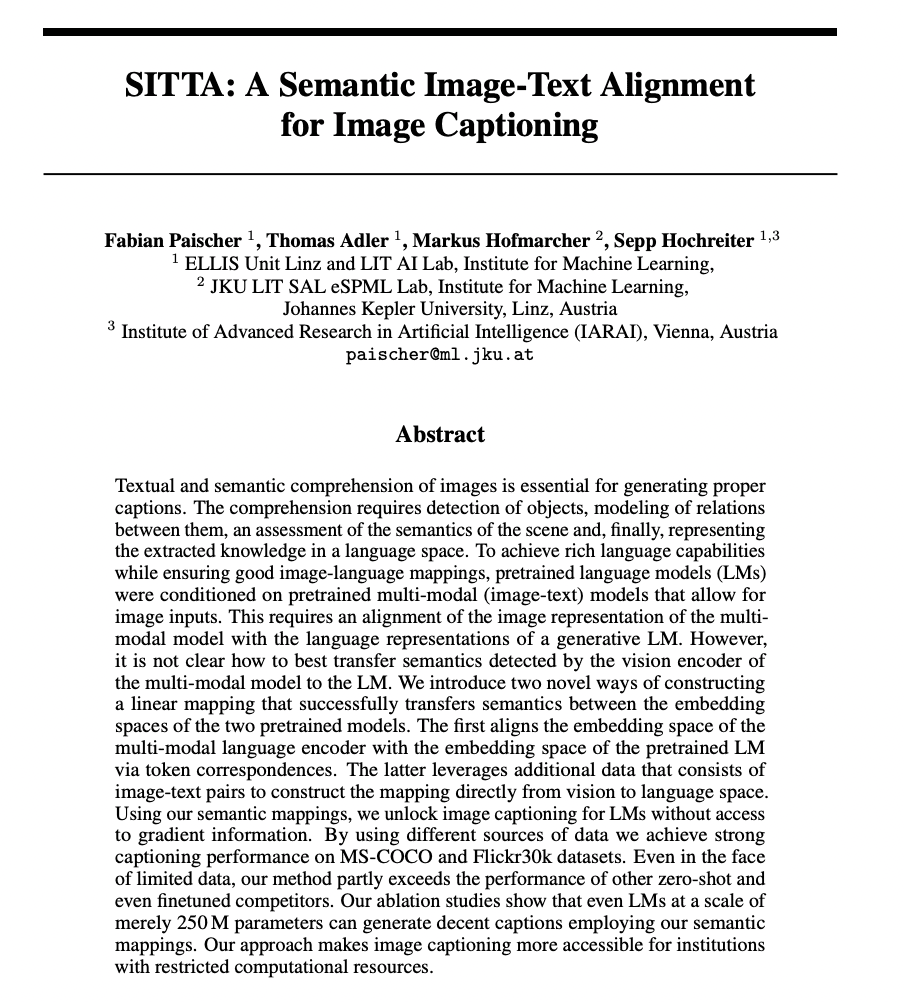 Notes on SITTA: A Semantic Image-Text Alignment for Image Captioning