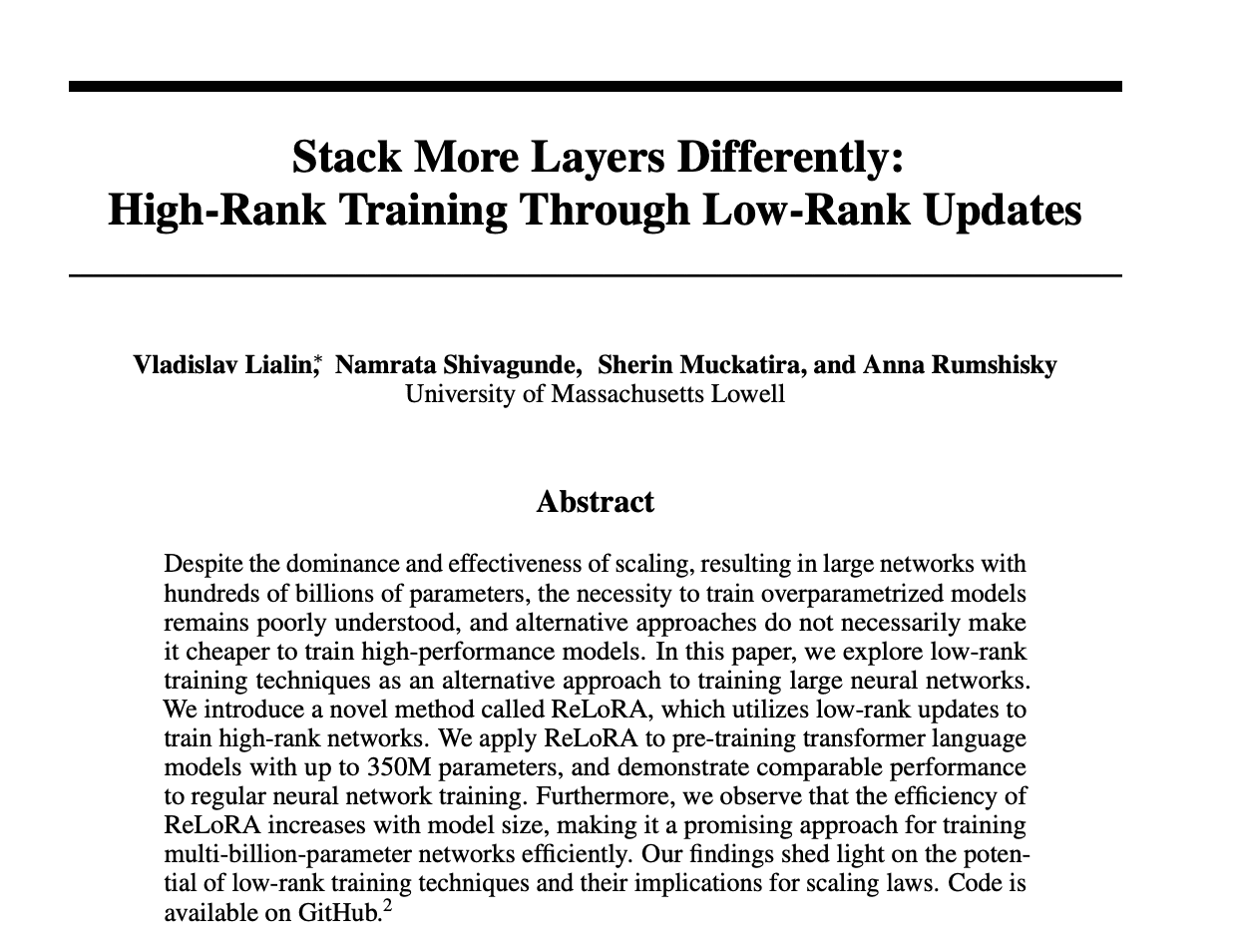 Notes on Stack More Layers Differently: High-Rank Training Through Low-Rank Updates
