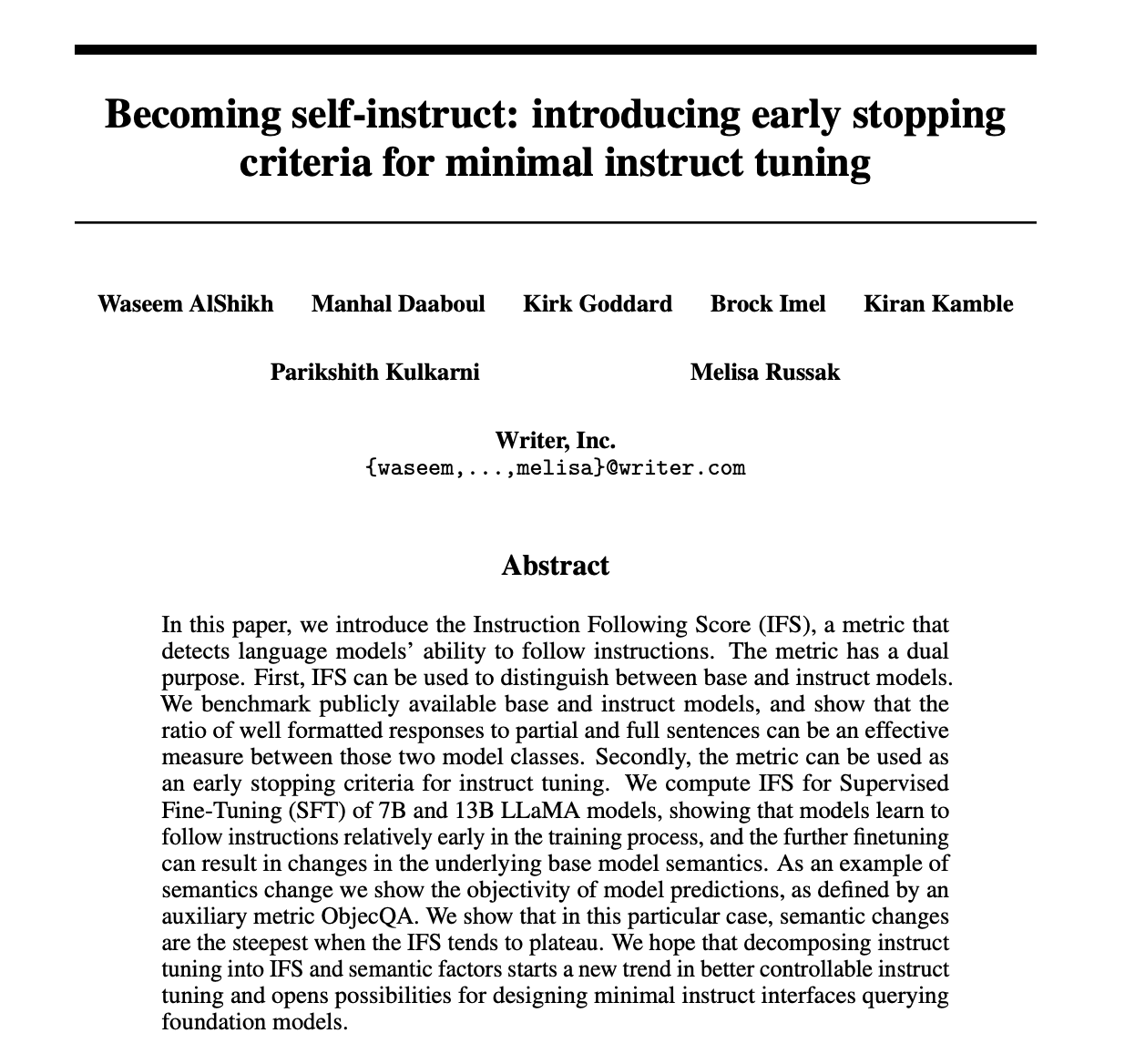Notes on Becoming self-instruct: introducing early stopping criteria for minimal instruct tuning