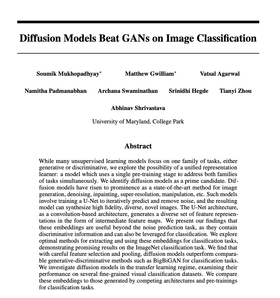 Notes on Diffusion Models Beat GANs on Image Classification