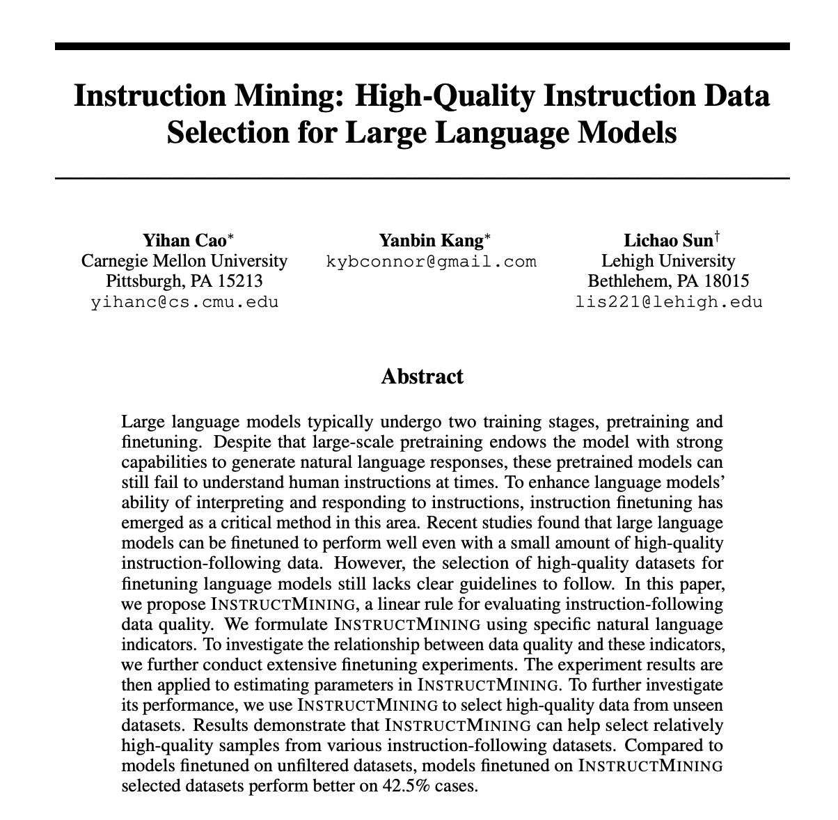 Notes on Instruction Mining: High-Quality Instruction Data Selection for Large Language Models