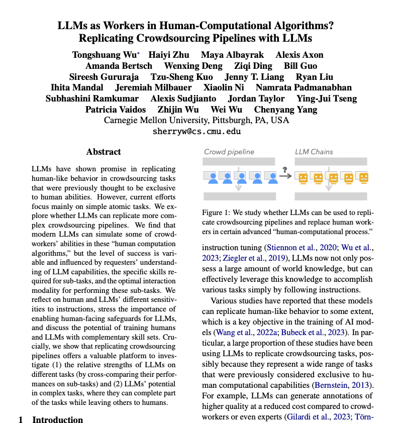 Notes on LLMs as Workers in Human-Computational Algorithms? Replicating Crowdsourcing Pipelines with LLMs