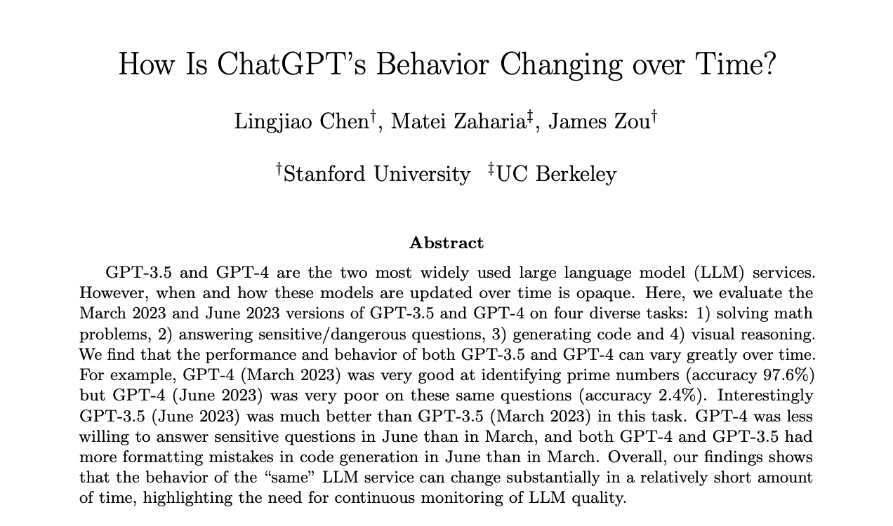 Notes on How is ChatGPT's behavior changing over time?