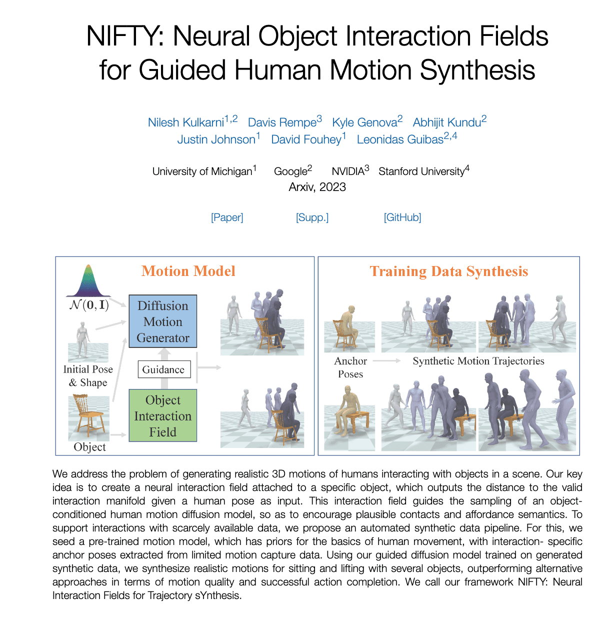 Notes on NIFTY: Neural Object Interaction Fields for Guided Human Motion Synthesis