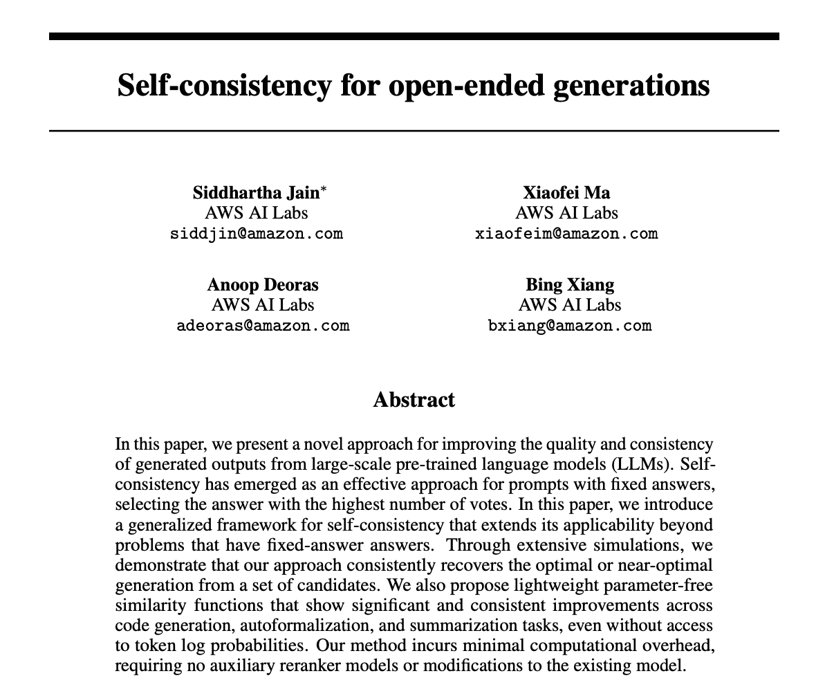 Notes on Self-consistency for open-ended generations