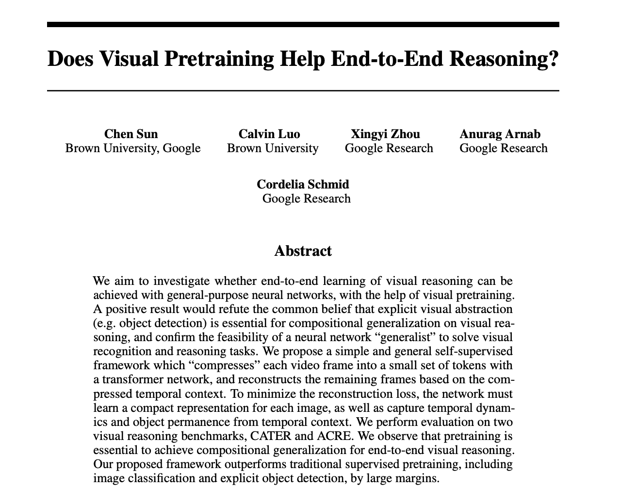 Notes on Does Visual Pretraining Help End-to-End Reasoning?
