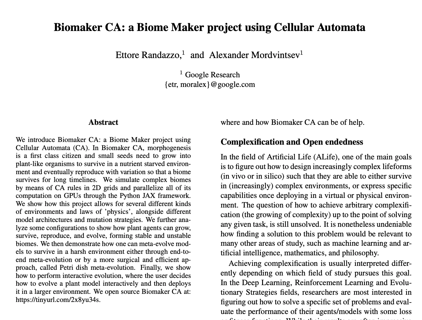 Notes on Biomaker CA: a Biome Maker project using Cellular Automata