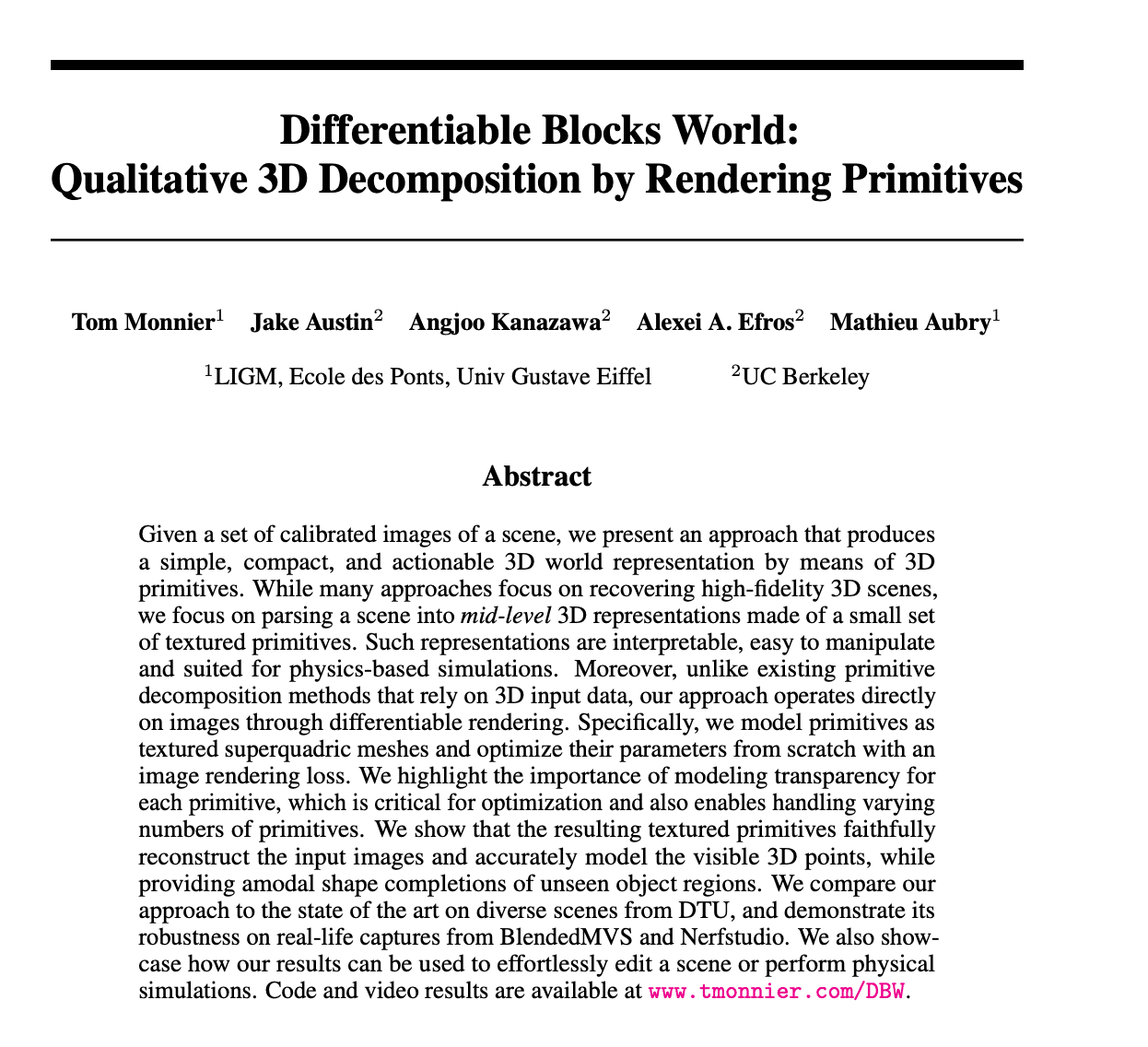 Notes on Differentiable Blocks World: Qualitative 3D Decomposition by Rendering Primitives