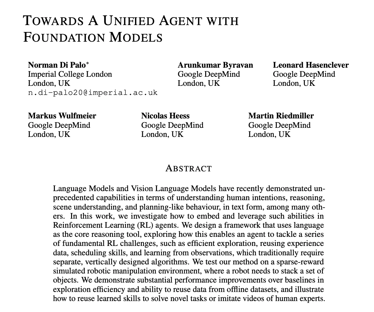 Notes on Towards A Unified Agent with Foundation Models