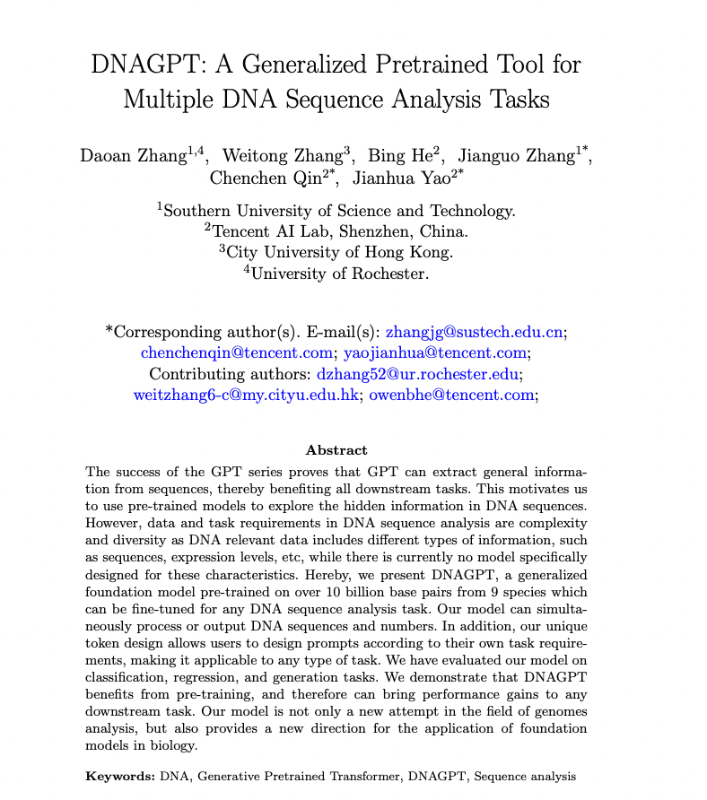 Notes on DNAGPT: A Generalized Pretrained Tool for Multiple DNA Sequence Analysis Tasks