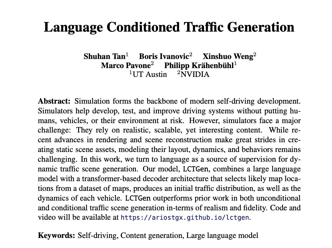 Notes on Language Conditioned Traffic Generation